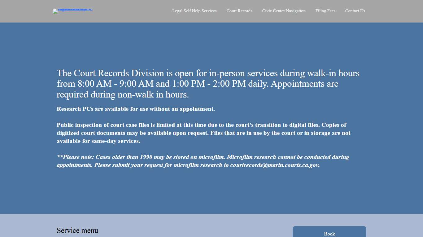 Civil Clerk's Office Appointments Marin County Superior Court - Civil Clerk's Office and Court Records Division