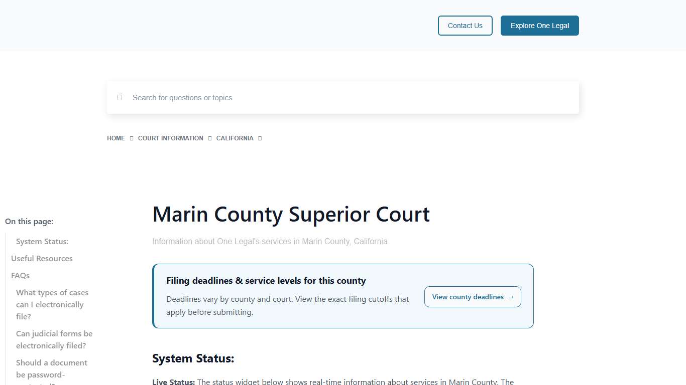 Marin County Superior Court - One Legal